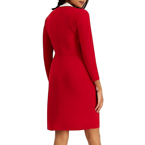 Kasper Sheath Dress Long Sleeve Color Block Faux Wrap Mid-Length Red & White NWT - Picture 2 of 9